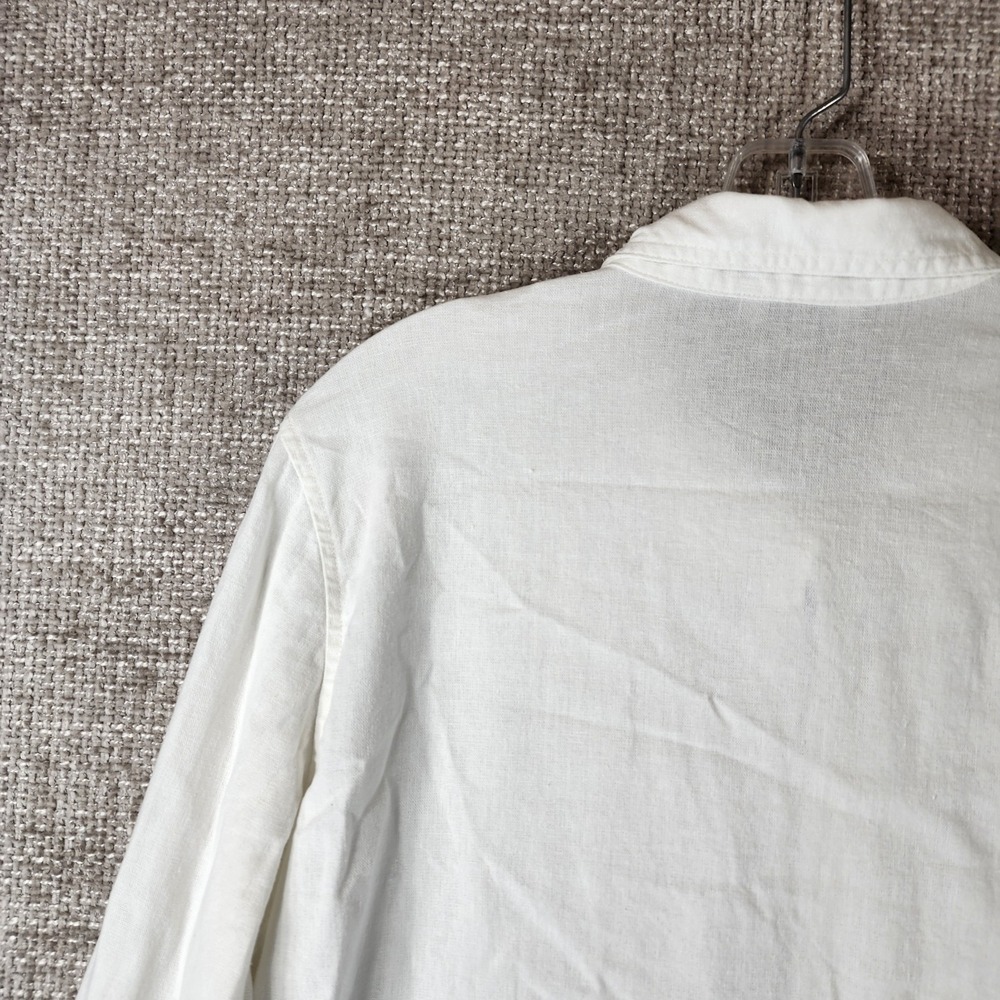 Orvis Linen Blend Blouse Top Womens L White Roll Tab Sleeve Coastal Relaxed Fit - Picture 8 of 11